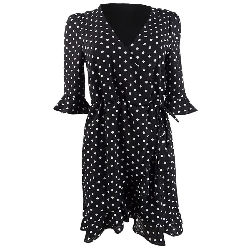 Q & A Women's Dot-Print Surplice Faux-Wrap Dress