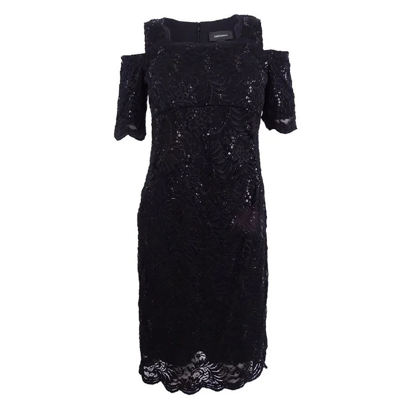 R&M Richards Women's Sequined Lace Cold-Shoulder Sheath Dress