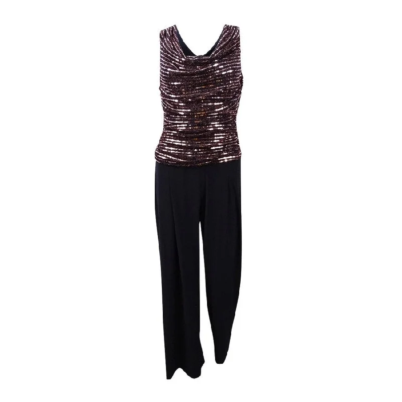 R&M Richards Women's Sequined Metallic Knit Jumpsuit