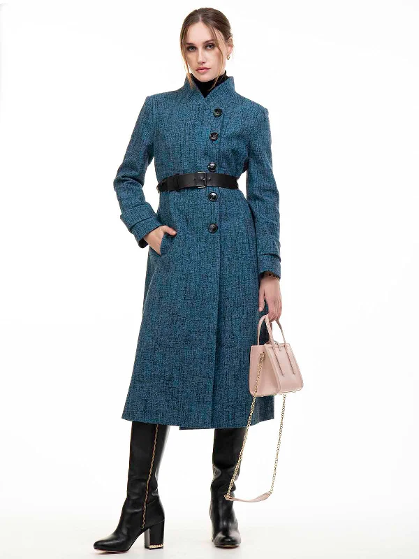 Selena Textured Flare Coat, Dark Blue