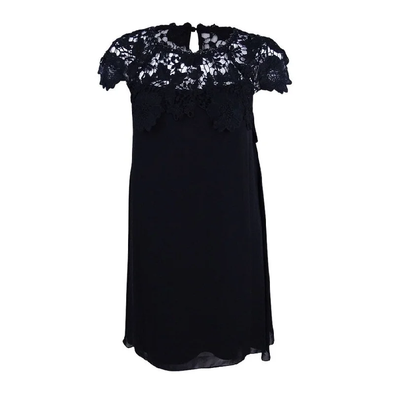 SL Fashions Women's Beaded Lace-Yoke Shift Dress