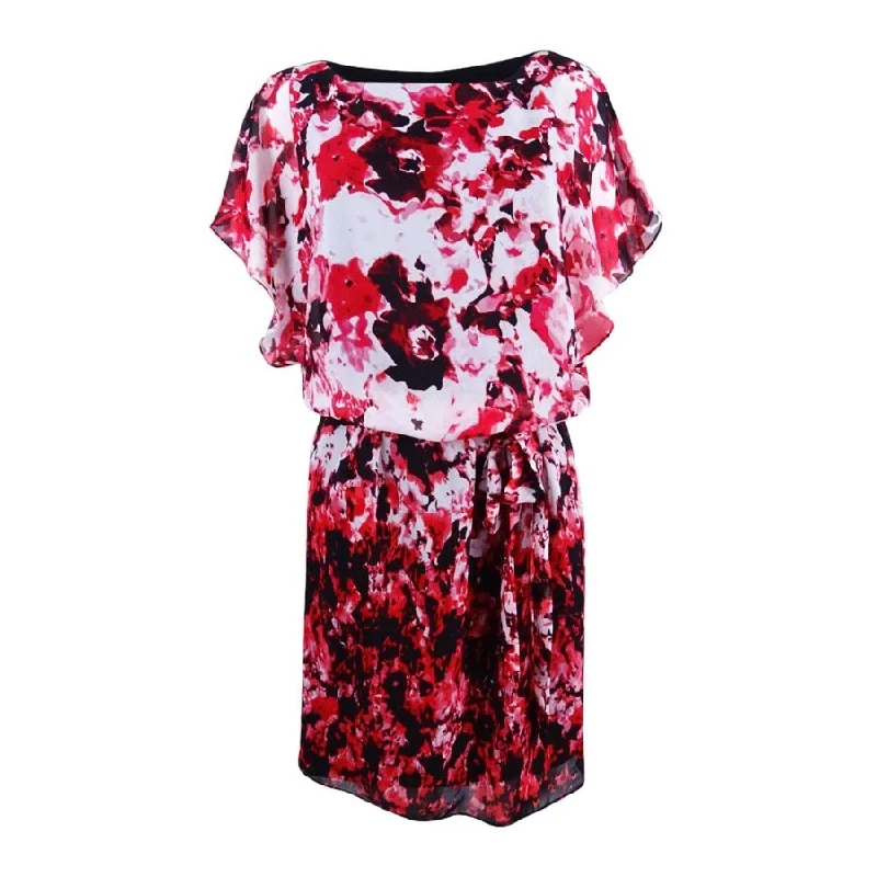 SL Fashions Women's Chiffon Floral-Print Blouson Dress