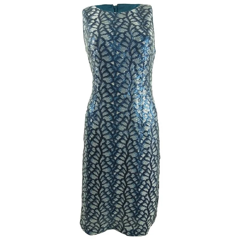 Tahari ASL Women's Sequin Sheath Dress (2, Teal Sequin)