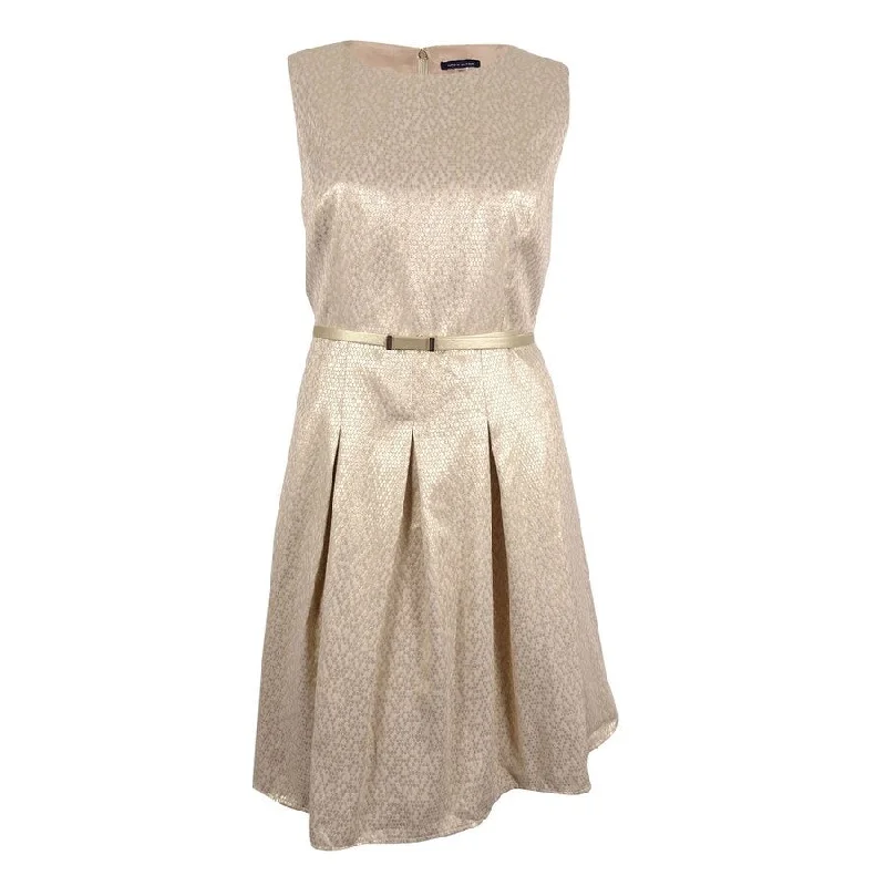 Tommy Hilfiger Women's Belted Metallic Pleated Dress