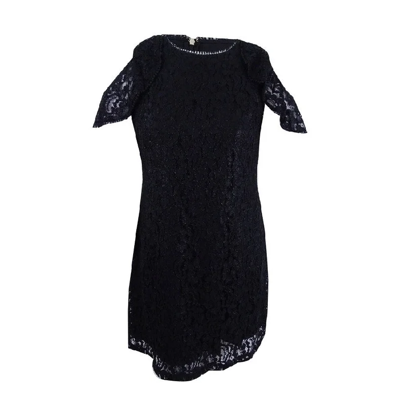 Tommy Hilfiger Women's Cold-Shoulder Glitter Lace Dress (16, Black)