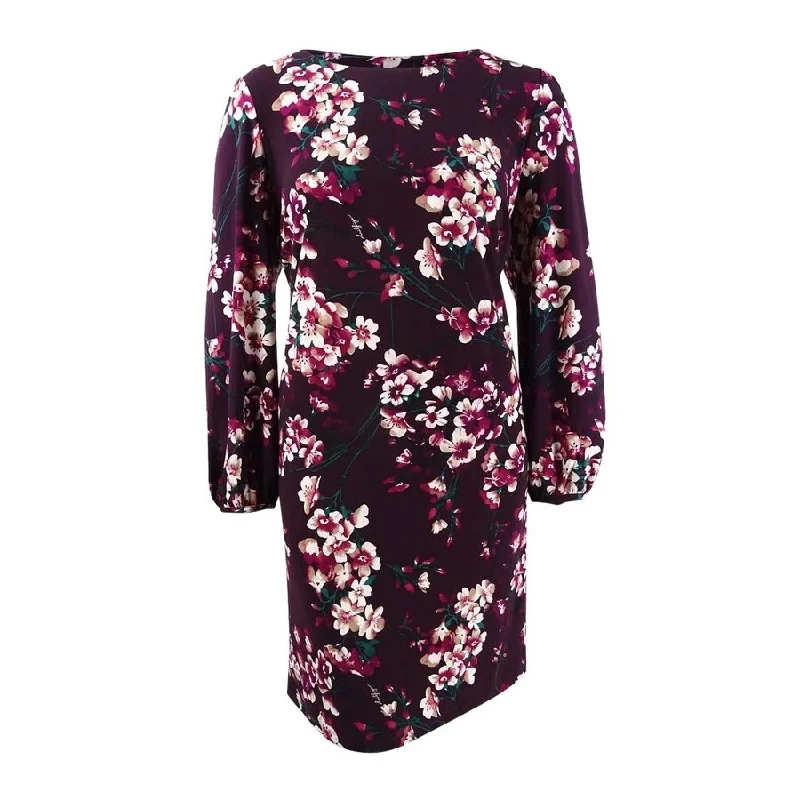 Tommy Hilfiger Women's Floral Jersey A-Line Dress (6, Aubergine Multi)