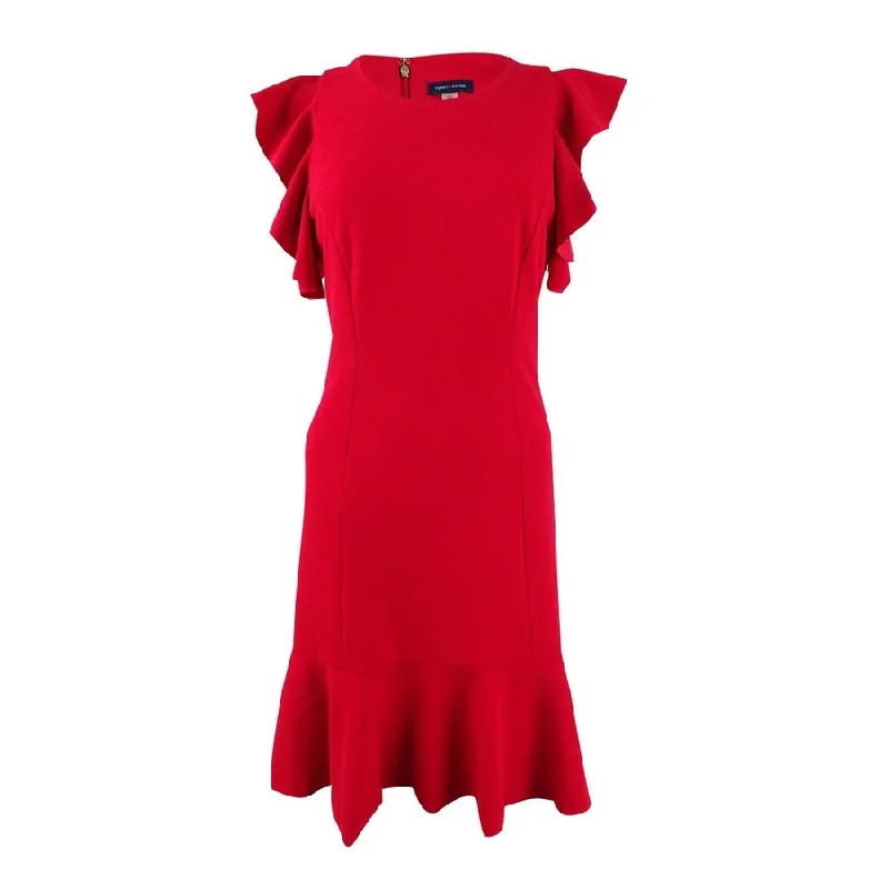 Tommy Hilfiger Women's Flutter-Sleeve Flounce Dress (8, Scarlet)