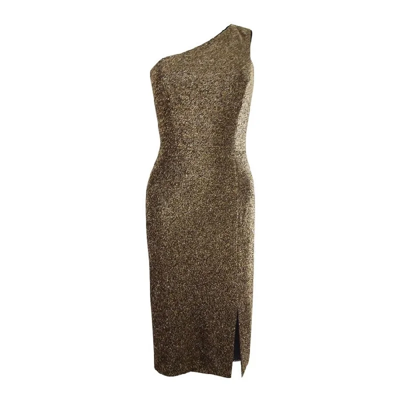 Vince Camuto Women's One-Shoulder Glitter-Knit Dress (10, Gold)