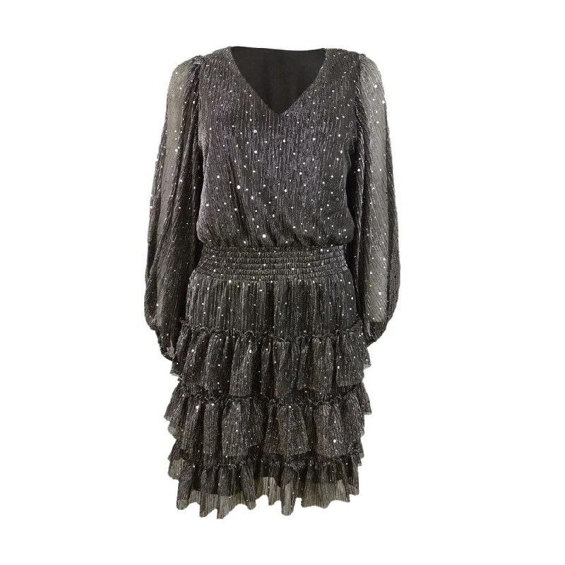 Vince Camuto Women's Sparkle Dot Tiered Dress (M, Coal/Silver)