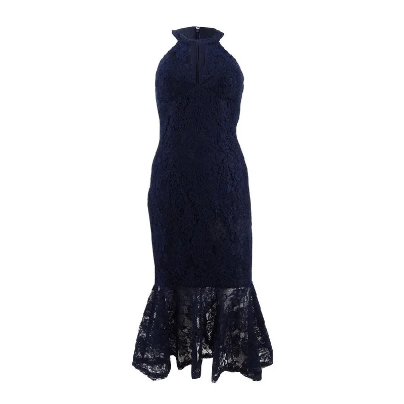 X By Xscape Women's Lace Keyhole Halter Dress (6, Navy)