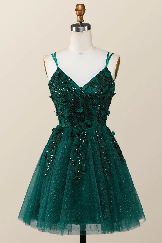 Dark Green Embroidered A-line Short Homecoming Dress