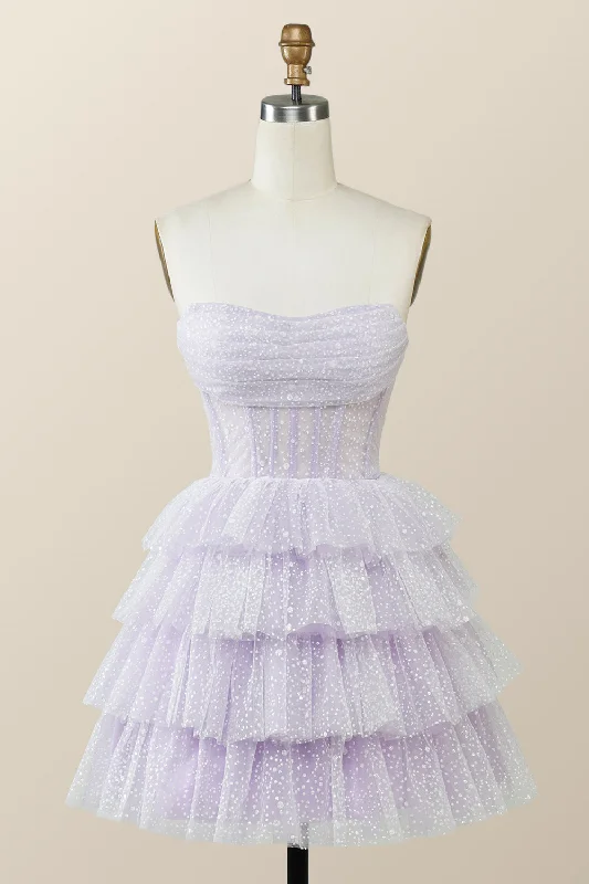 Lavender Strapless Cowl Neck Short A-line Princess Dress