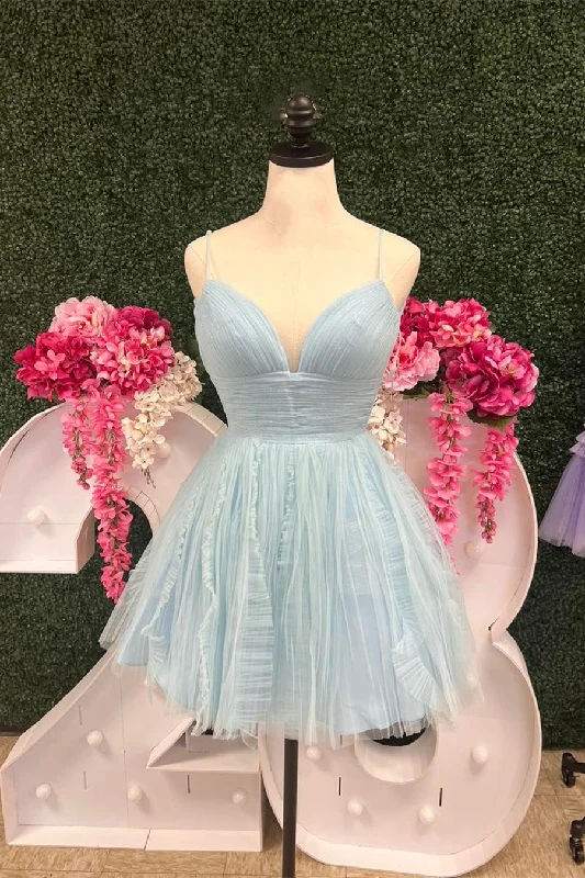 Light Blue Straps A-line Short Homecoming Dress