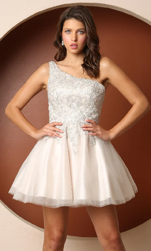 One-Shoulder A-Line Short White Homecoming Dress