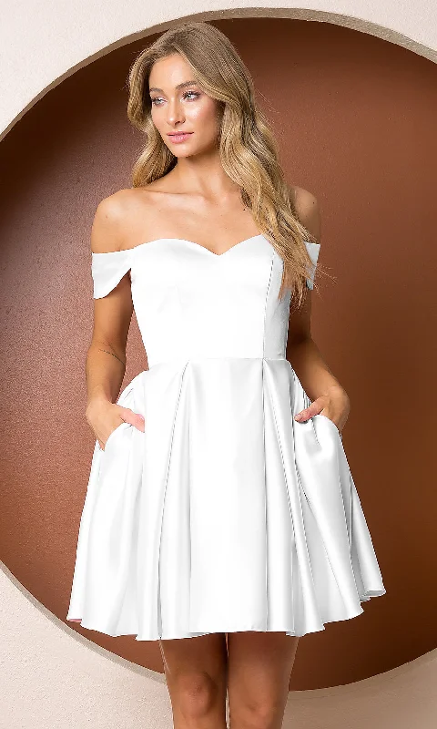 Off-Shoulder Short Homecoming Dress with Pockets