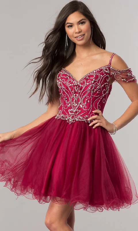 Cold-Shoulder Short Baby Doll Homecoming Dress