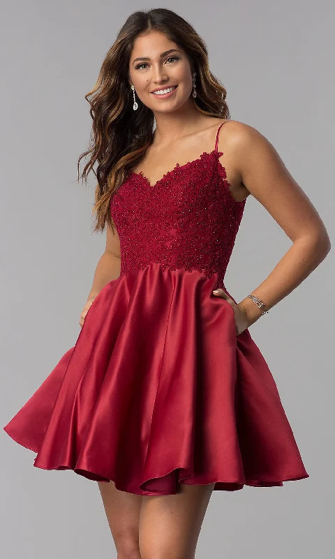 Short Lace-Applique-Bodice A-Line Homecoming Dress