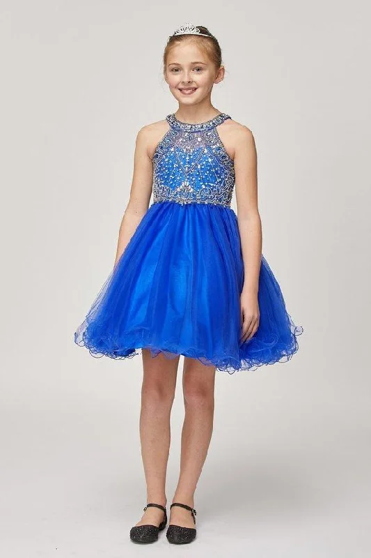 Beaded Girls Short Halter Dress by Cinderella Couture 5022