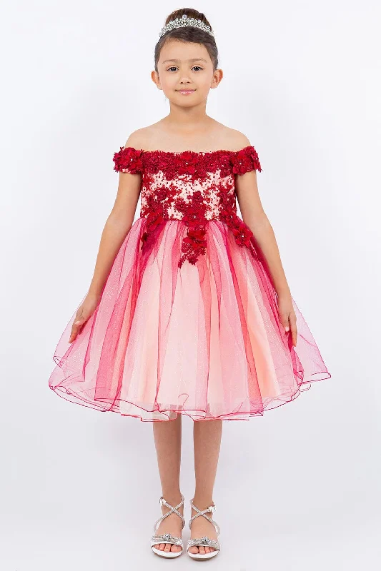 Girls 3D Floral Short Off Shoulder Dress by Cinderella Couture 9130