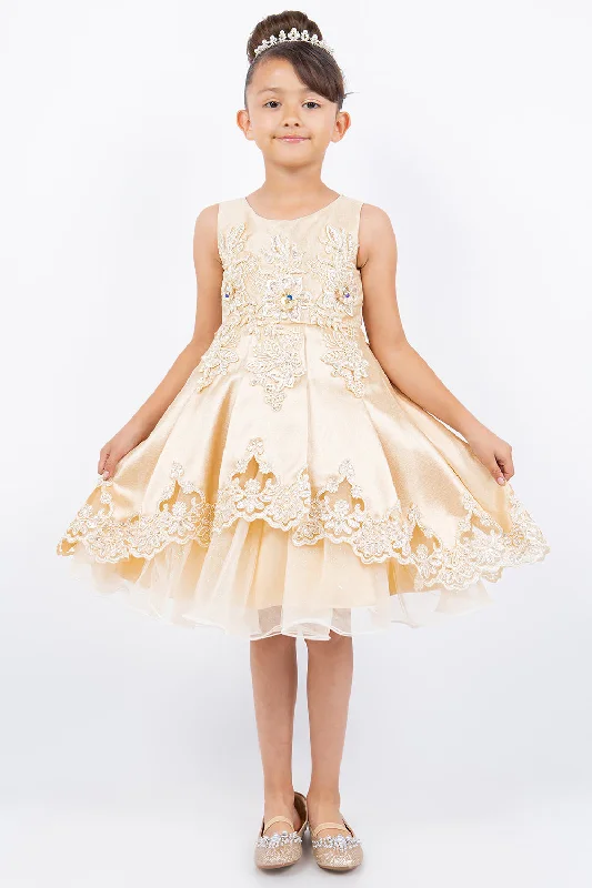 Girls Applique Short Satin Dress by Cinderella Couture 5127