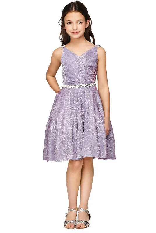 Girls Short Beaded Metallic Dress by Cinderella Couture 8014