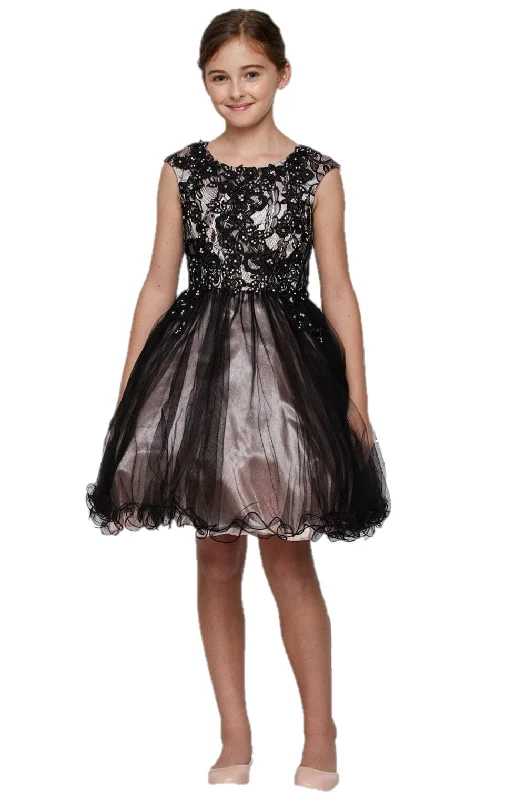 Girls Short Cap Sleeve Dress with Lace Bodice by Cinderella Couture 5045