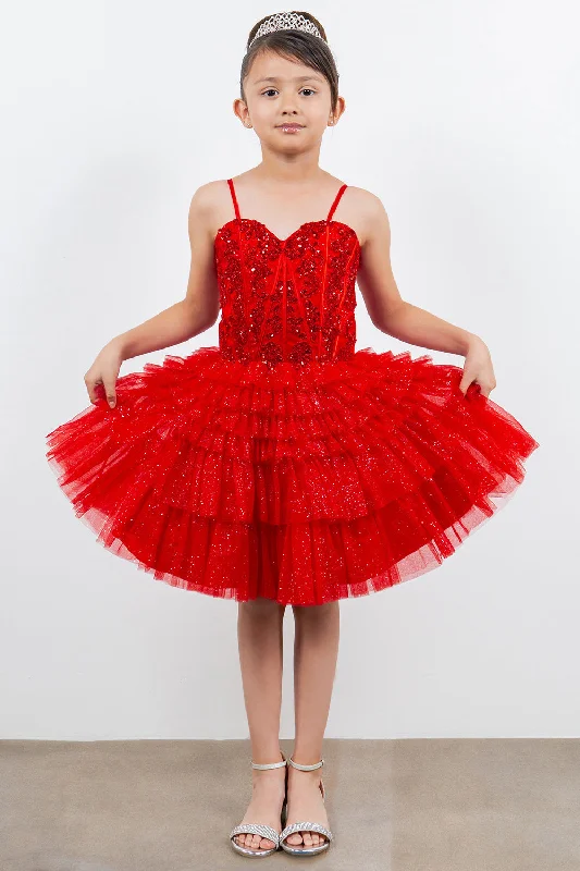 Girls Short Glitter Corset Tiered Dress by Cinderella Couture 5133