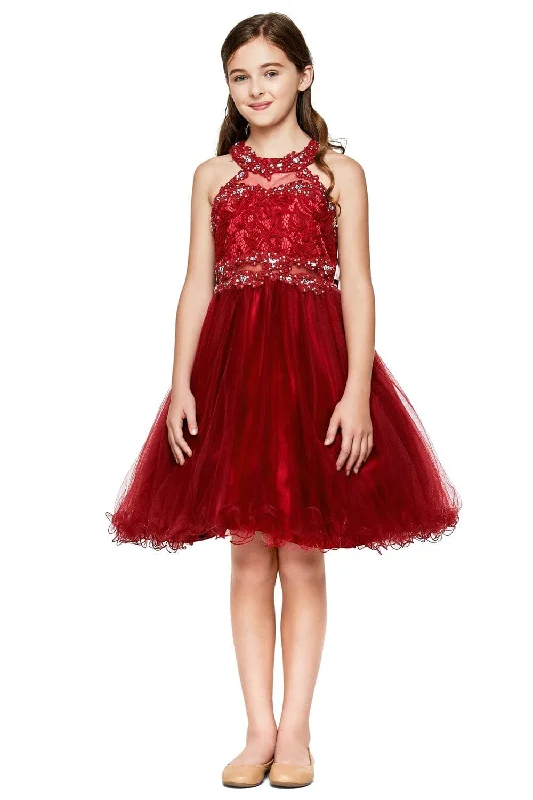 Girls Short Halter Dress with Lace Bodice by Cinderella Couture 5040