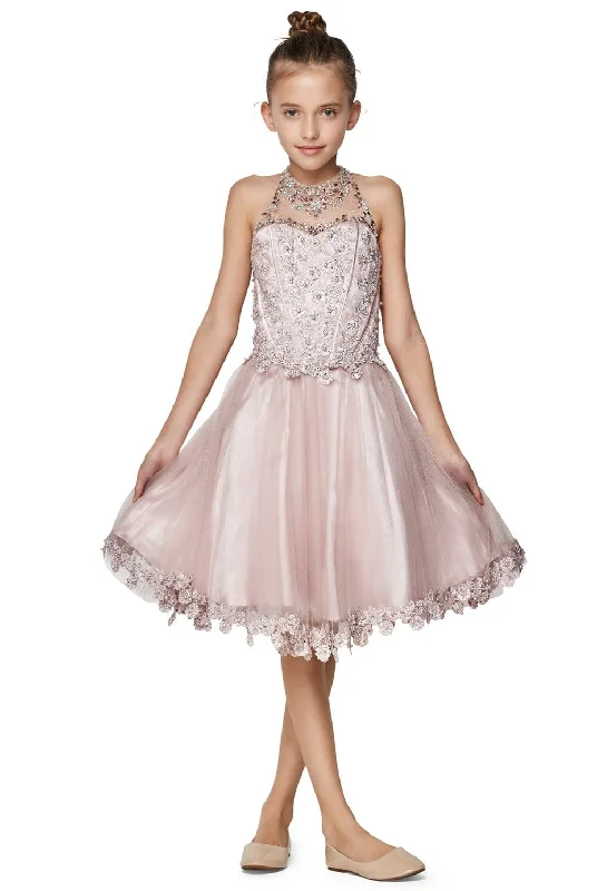 Girls Short Illusion Halter Dress by Cinderella Couture 8500