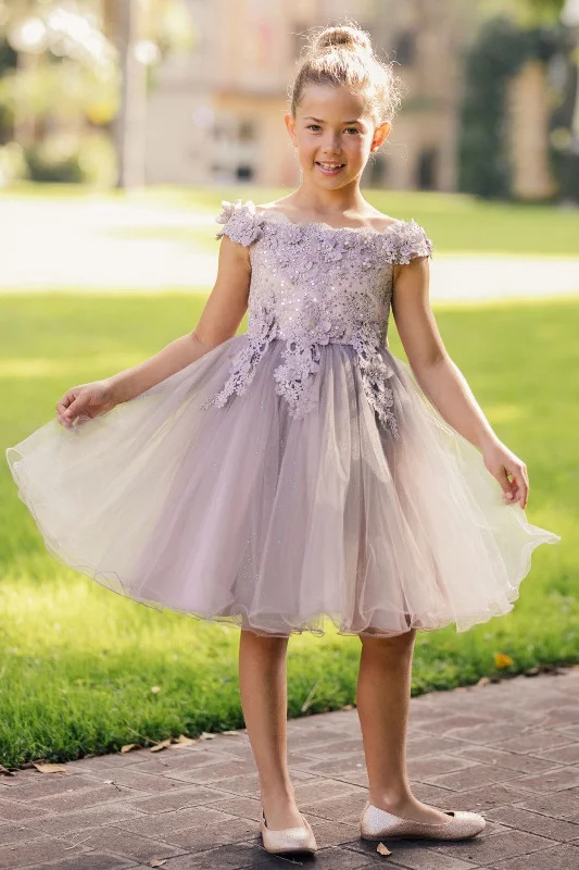 Girls Short Off Shoulder Glitter Dress by Cinderella Couture 9085