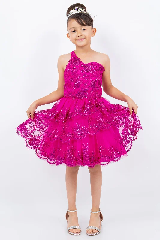 Girls Short One Shoulder Tiered Dress by Cinderella Couture 5132