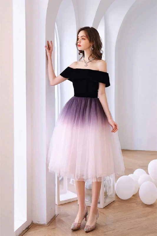 Off Shoulder Ombre Tulle Short Homecoming Dress, Ombre Formal Graduation Dress cc12