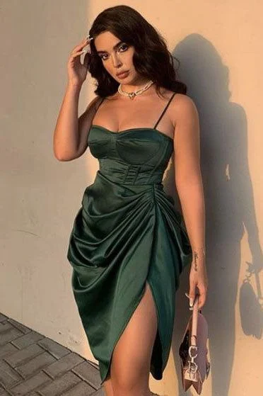 Sexy Dark Green Spaghetti Straps Sheath Short Homecoming Dresses cc83