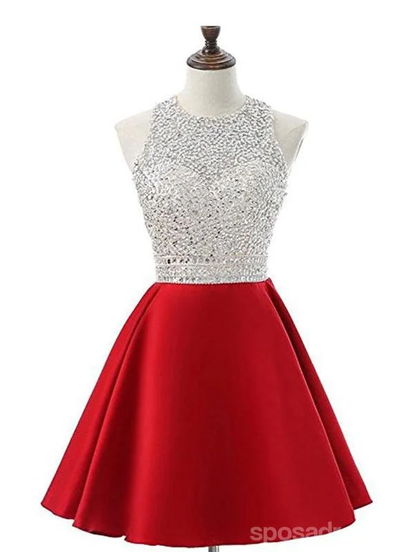 Cheap Halter Heavily Beaded Cute Red Homecoming Dresses 2018, CM475