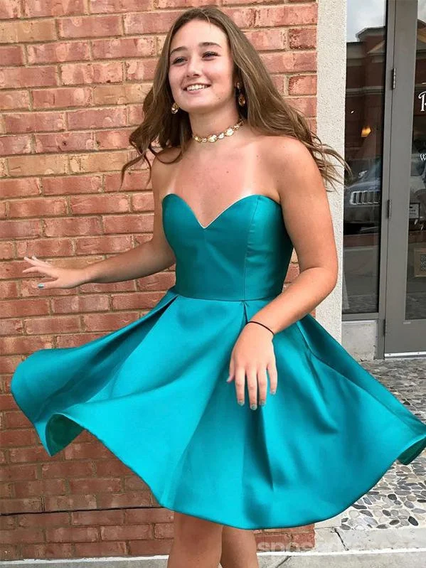 Cute Simple Sweetheart Teal Cheap Homecoming Dresses 2018, CM474