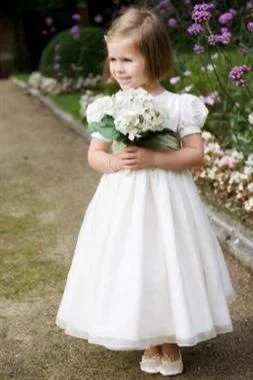 Flower Girl Dresses with Sash Short Sleeves