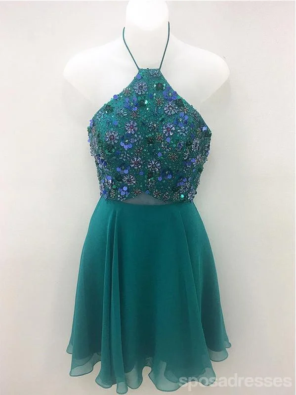 Green Chiffon Beaded Cheap Short Homecoming Dresses Online, CM599