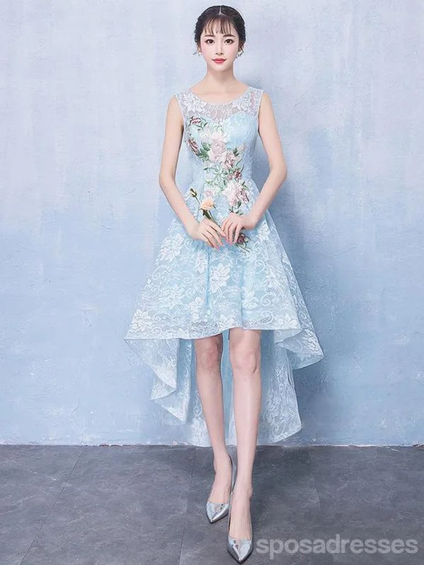 High Low Light Blue Lace Cheap Homecoming Dresses Online, CM697