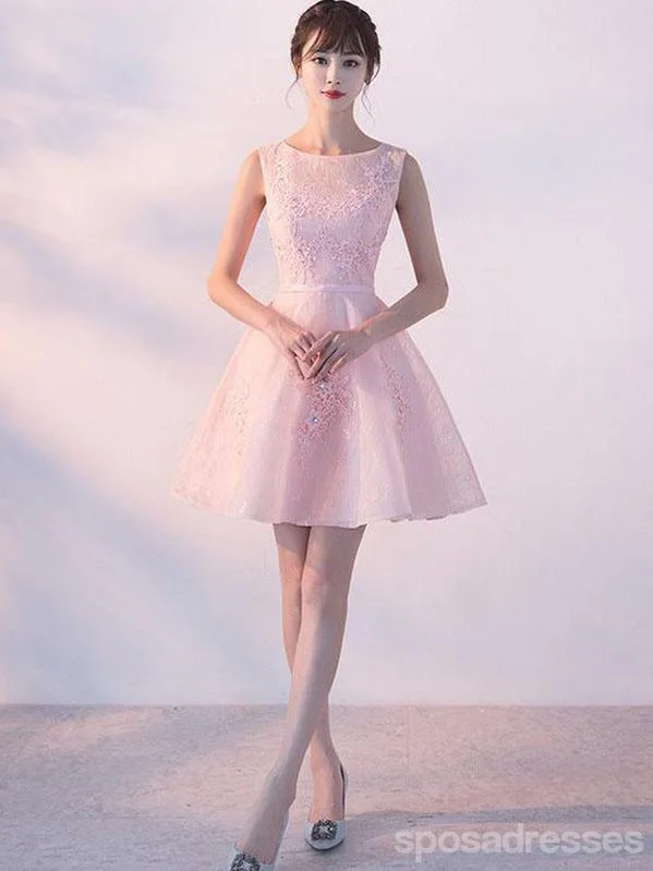 Illusion Blush Pink Lace Beaded Cheap Homecoming Dresses Online, CM696