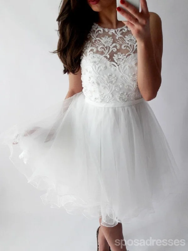 Lace Illusion Cheap White Short Homecoming Dresses Online, CM684