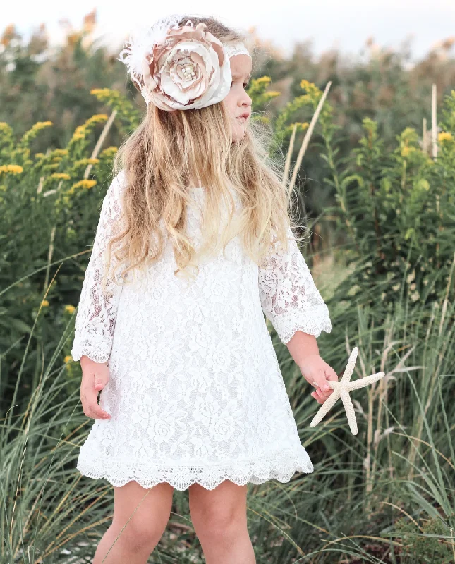 Lace Short Flower Girl Dresses with 3/4 Sleeves