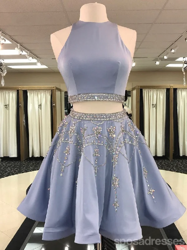 Open Back Grey Beaded Two Pieces Homecoming Dresses 2018, CM460