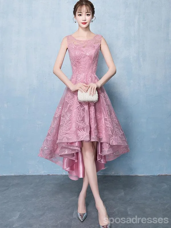 Pink Lace Scoop High Low Cheap Homecoming Dresses Online, CM694