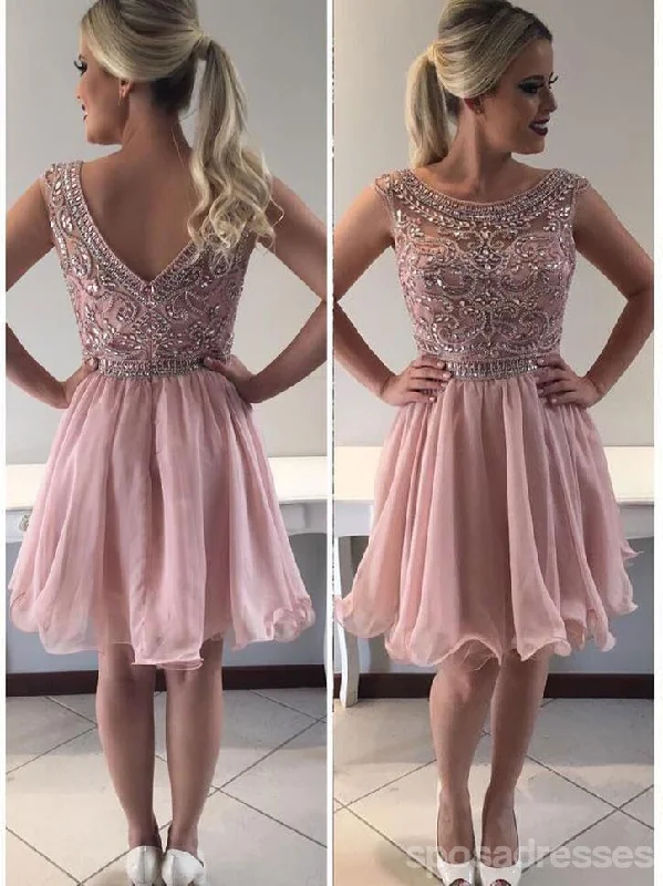 Pink Scoop Rhinestone Beaded Homecoming Dresses 2018, CM418