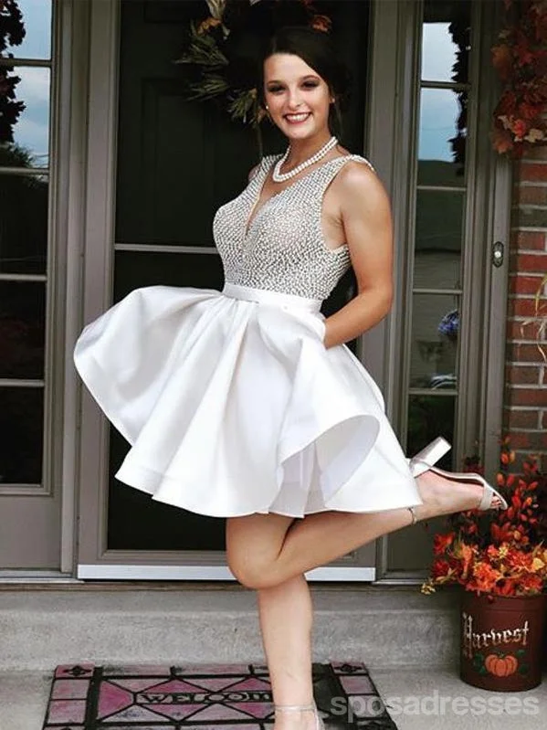 Sexy Backless Beaded V Neck Short Homecoming Dresses Online, CM677