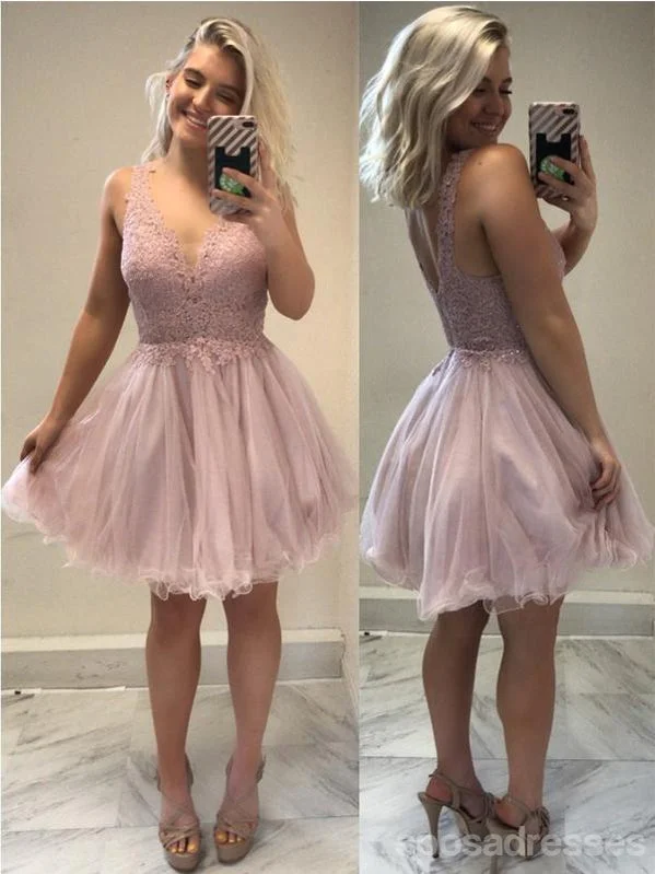 Sexy Backless Pale Pink V Neck Short Cheap Homecoming Dresses Online, CM582