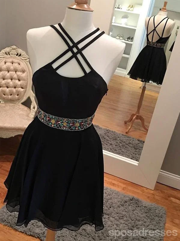 Sexy Backless Short Rhinestone Black Homecoming Dresses 2018, CM485