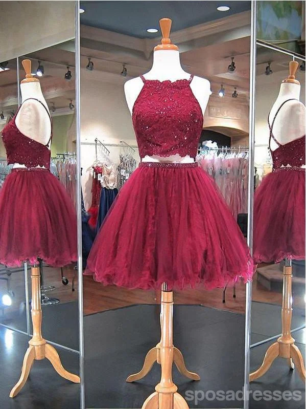 Sexy Burgundy Lace Beaded Cheap Short Homecoming Dresses Online, CM595