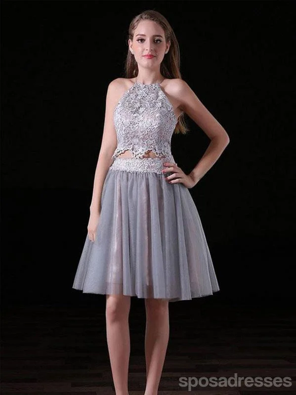 Sexy Two Pieces Backless Grey Short Cheap Homecoming Dresses Online, CM570