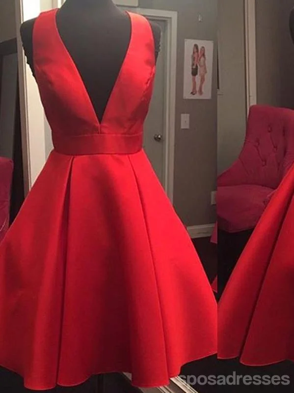 Short Cheap Simple V Neck Red Homecoming Dresses 2018, CM517